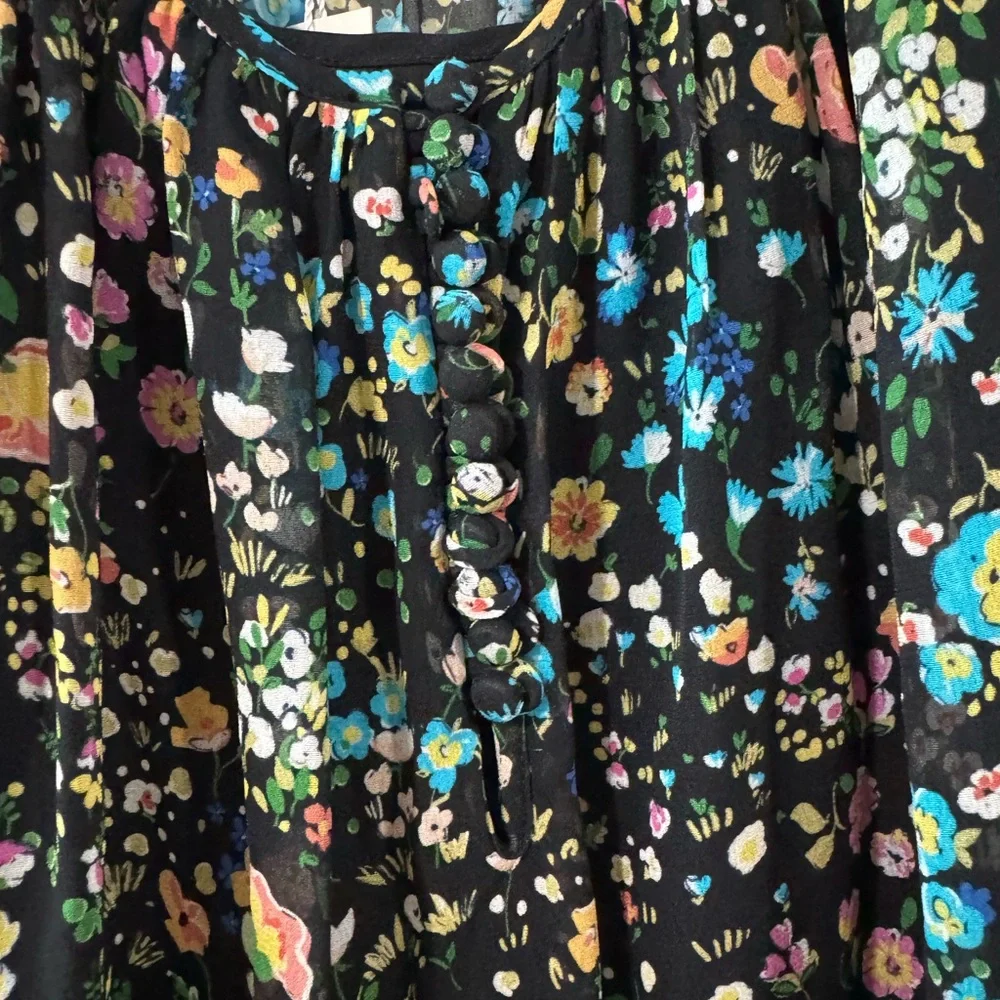 Lavender Brown Floral Black Blouse - Picture 2 of 5